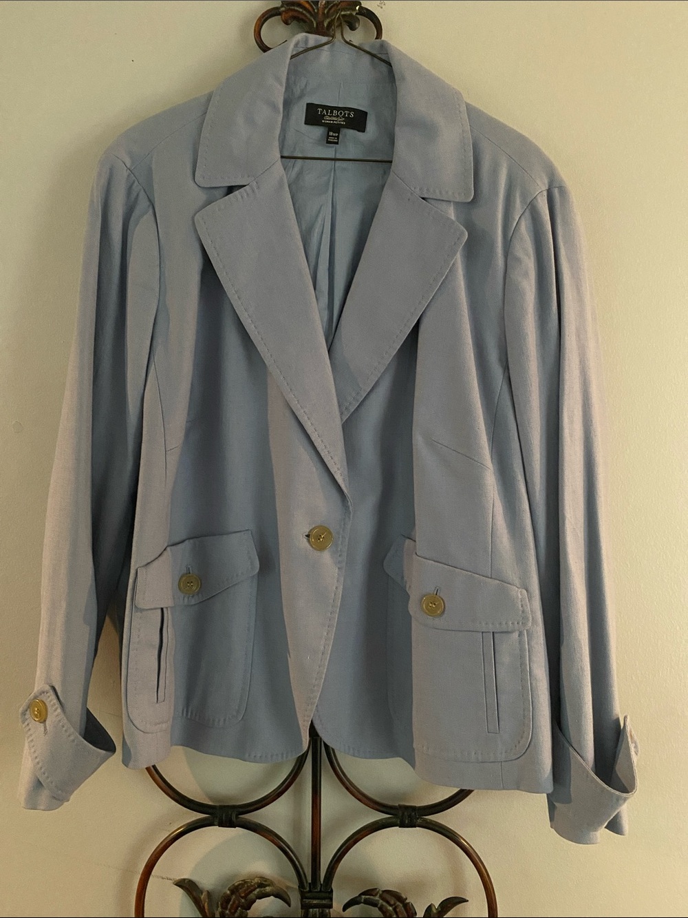 Talbots Pale Blue Women's Blazer with Button Flap Pockets